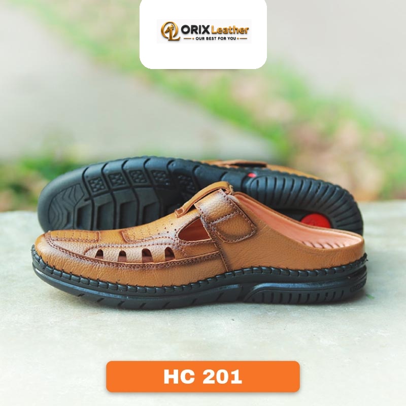 Orix Leather খাঁটি চামড়ার হাফ সাচ্চি স্যান্ডেল - পুরুষদের ট্যান ব্রাউন সাচ্চি