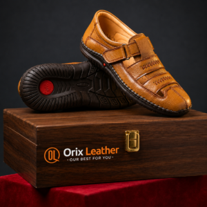 Orix Leather premium genuine leather sacchi sandal shoe for men with velcro strap and durable rubber sole.