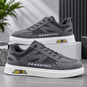 Premium Grey China Suede Leather Casual Sneakers for Men