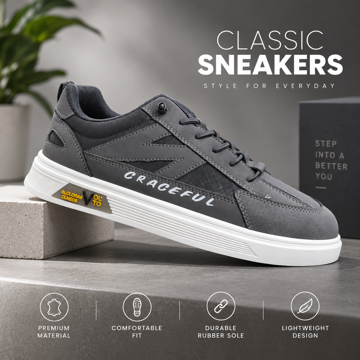 Premium Grey China Suede Leather Casual Sneakers for Men